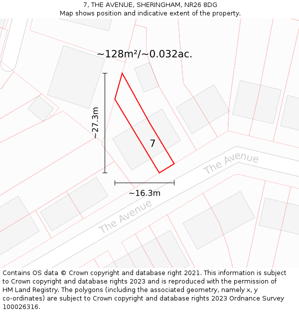 7, THE AVENUE, SHERINGHAM, NR26 8DG: Plot and title map