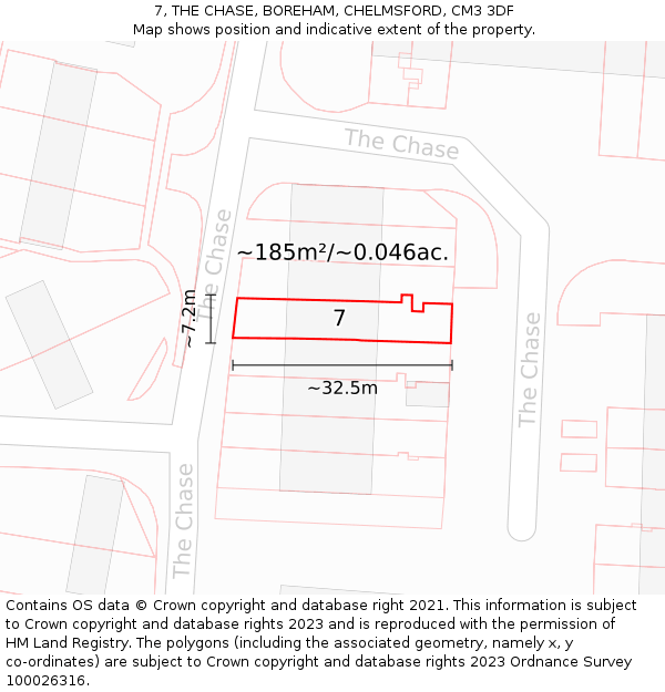 7, THE CHASE, BOREHAM, CHELMSFORD, CM3 3DF: Plot and title map