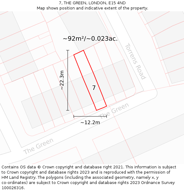 7, THE GREEN, LONDON, E15 4ND: Plot and title map