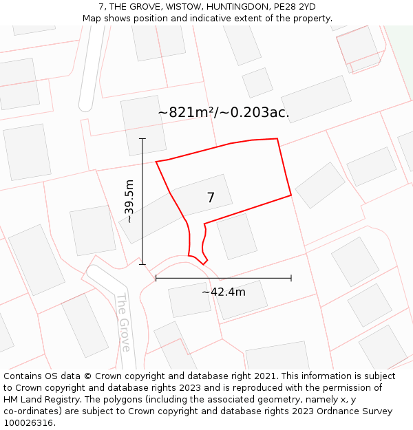 7, THE GROVE, WISTOW, HUNTINGDON, PE28 2YD: Plot and title map