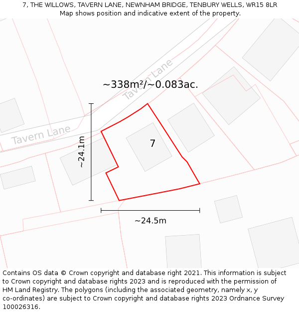 7, THE WILLOWS, TAVERN LANE, NEWNHAM BRIDGE, TENBURY WELLS, WR15 8LR: Plot and title map