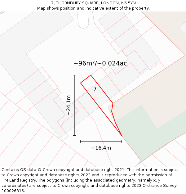 7, THORNBURY SQUARE, LONDON, N6 5YN: Plot and title map