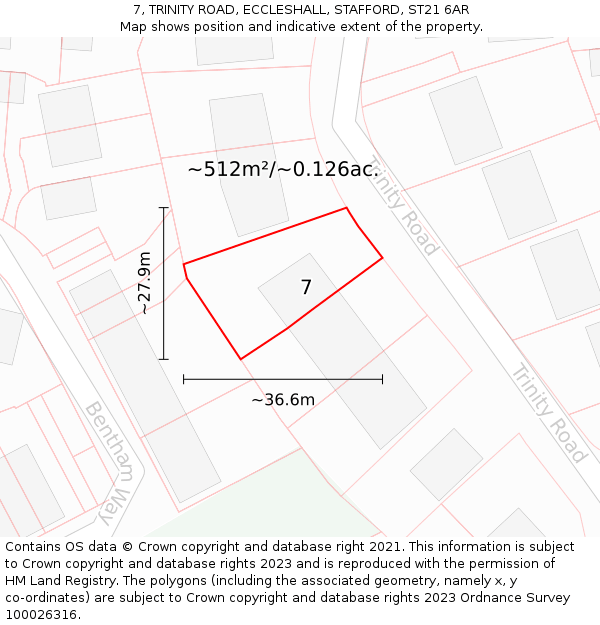 7, TRINITY ROAD, ECCLESHALL, STAFFORD, ST21 6AR: Plot and title map