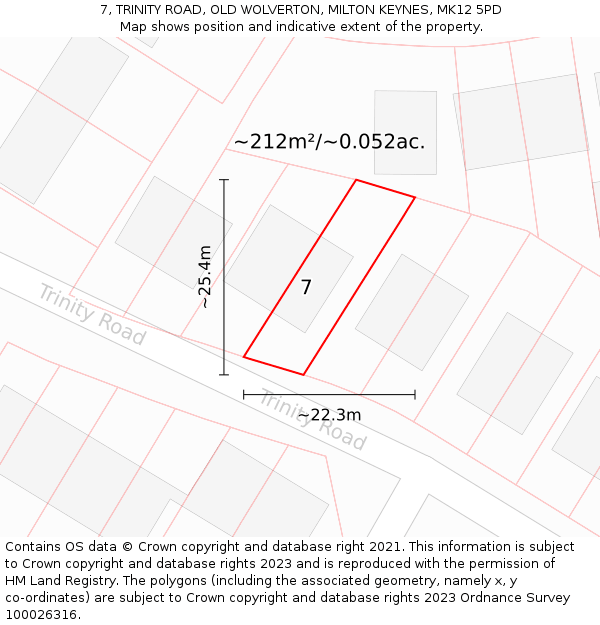 7, TRINITY ROAD, OLD WOLVERTON, MILTON KEYNES, MK12 5PD: Plot and title map