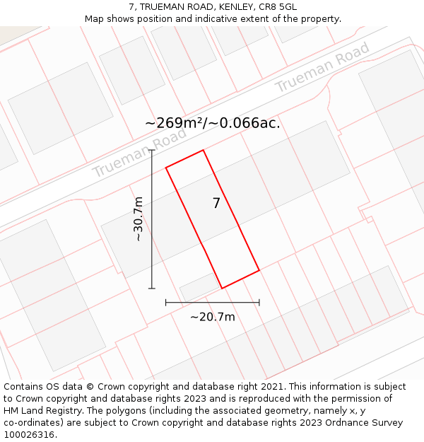7, TRUEMAN ROAD, KENLEY, CR8 5GL: Plot and title map