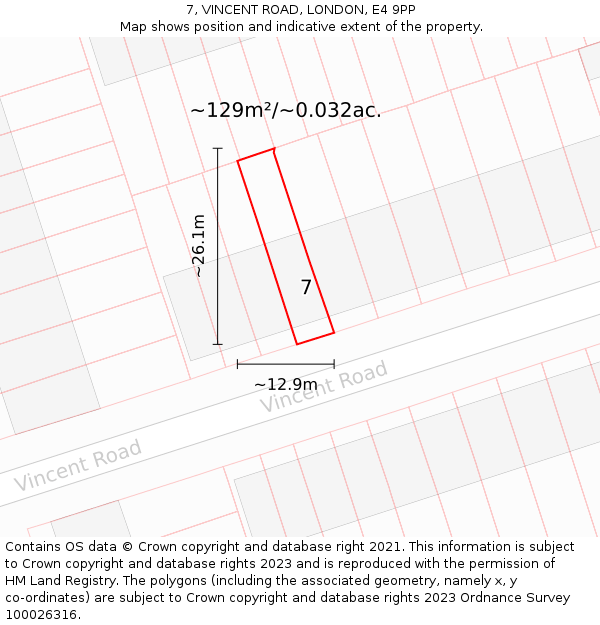 7, VINCENT ROAD, LONDON, E4 9PP: Plot and title map