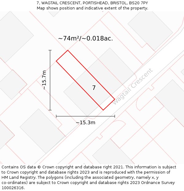 7, WAGTAIL CRESCENT, PORTISHEAD, BRISTOL, BS20 7PY: Plot and title map