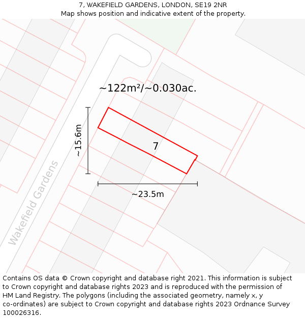 7, WAKEFIELD GARDENS, LONDON, SE19 2NR: Plot and title map