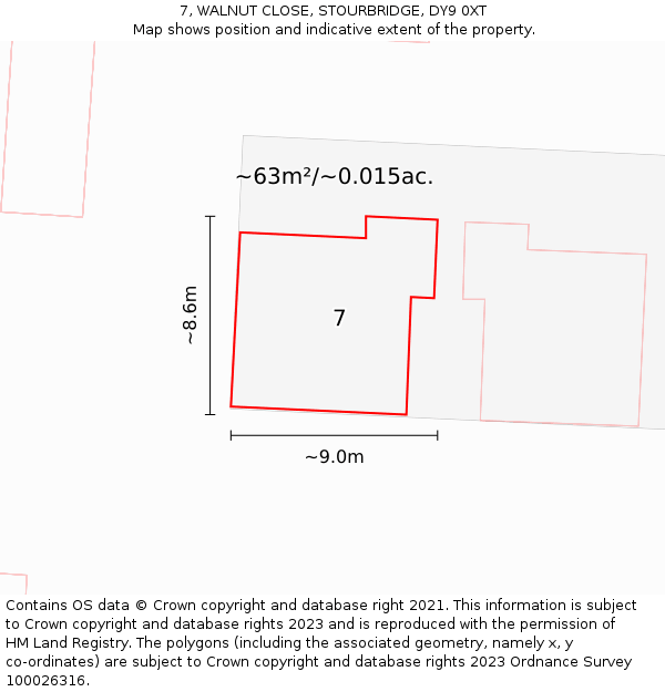 7, WALNUT CLOSE, STOURBRIDGE, DY9 0XT: Plot and title map