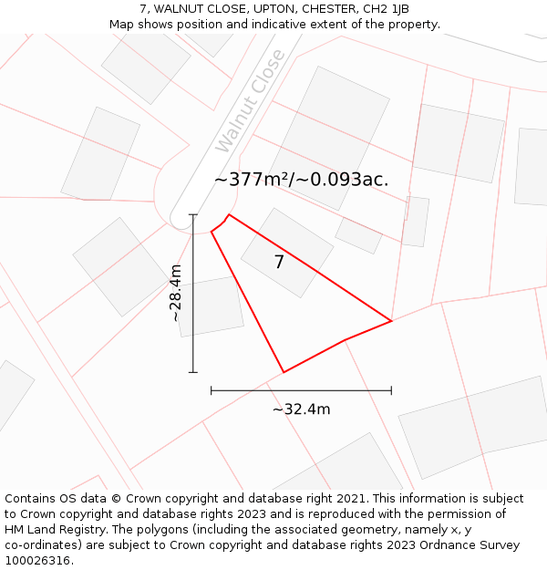 7, WALNUT CLOSE, UPTON, CHESTER, CH2 1JB: Plot and title map