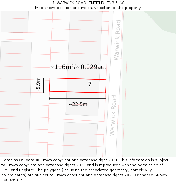 7, WARWICK ROAD, ENFIELD, EN3 6HW: Plot and title map
