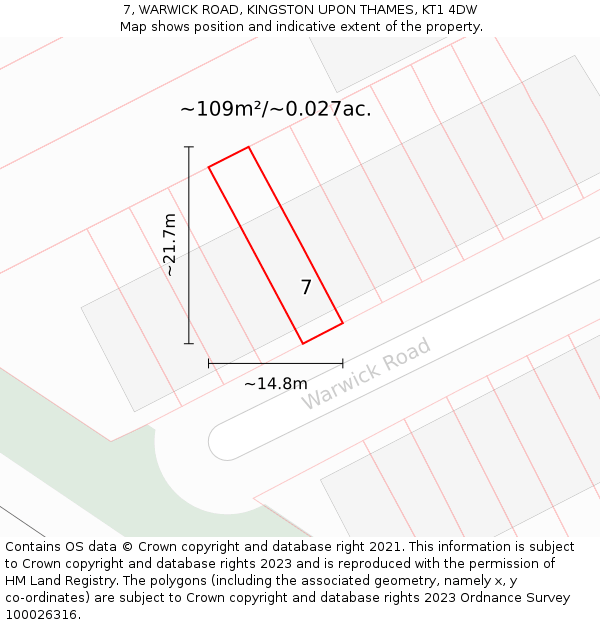 7, WARWICK ROAD, KINGSTON UPON THAMES, KT1 4DW: Plot and title map