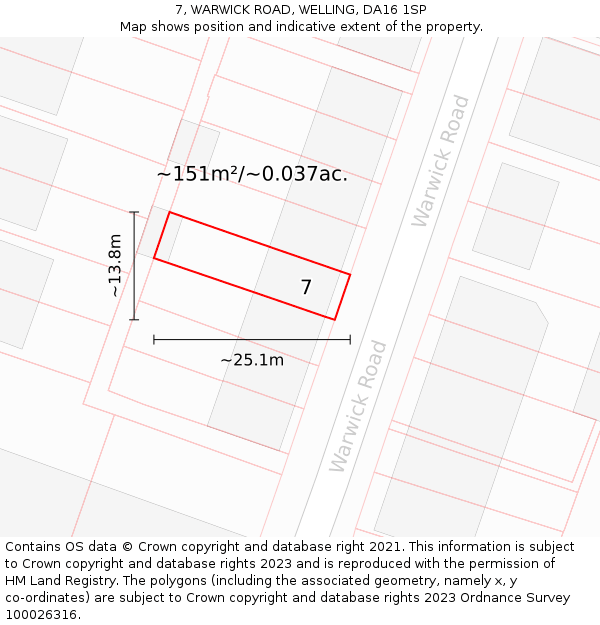 7, WARWICK ROAD, WELLING, DA16 1SP: Plot and title map