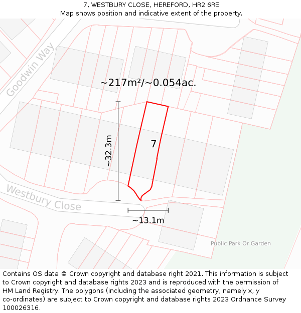7, WESTBURY CLOSE, HEREFORD, HR2 6RE: Plot and title map