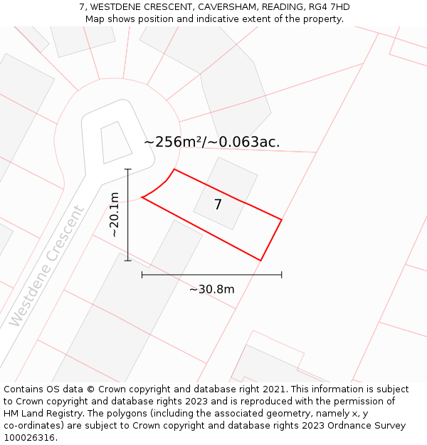 7, WESTDENE CRESCENT, CAVERSHAM, READING, RG4 7HD: Plot and title map