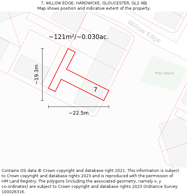 7, WILLOW EDGE, HARDWICKE, GLOUCESTER, GL2 4BJ: Plot and title map