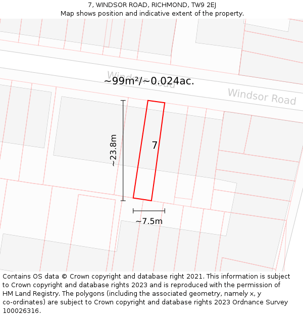 7, WINDSOR ROAD, RICHMOND, TW9 2EJ: Plot and title map