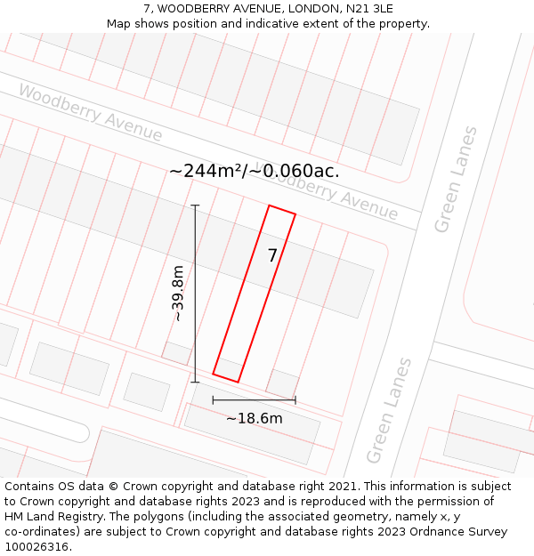 7, WOODBERRY AVENUE, LONDON, N21 3LE: Plot and title map