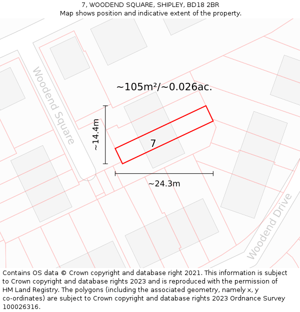 7, WOODEND SQUARE, SHIPLEY, BD18 2BR: Plot and title map