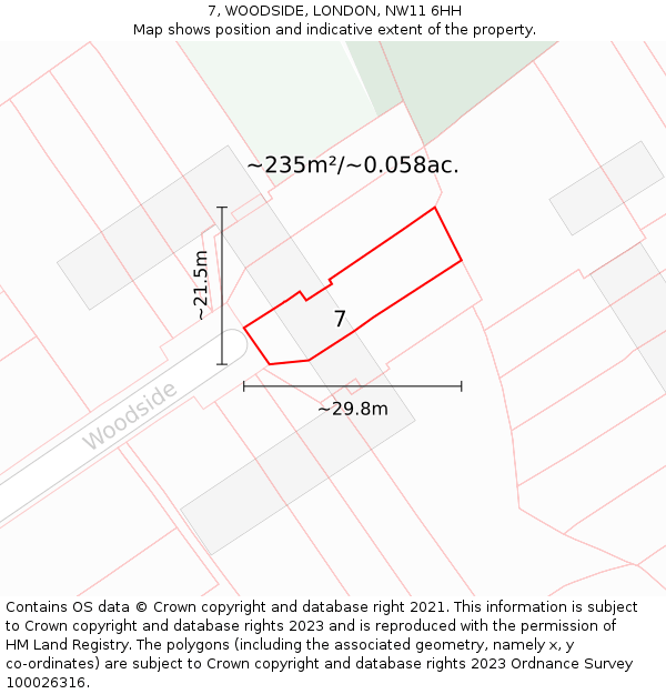 7, WOODSIDE, LONDON, NW11 6HH: Plot and title map