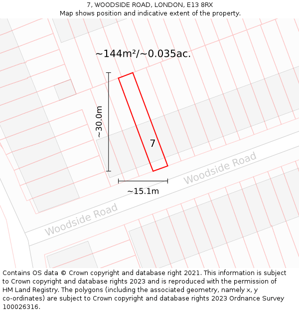 7, WOODSIDE ROAD, LONDON, E13 8RX: Plot and title map
