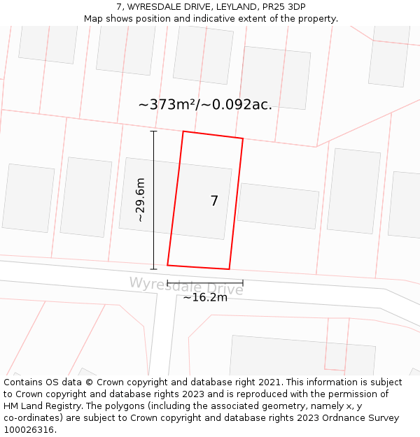 7, WYRESDALE DRIVE, LEYLAND, PR25 3DP: Plot and title map