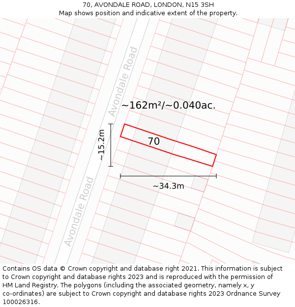 70, AVONDALE ROAD, LONDON, N15 3SH: Plot and title map