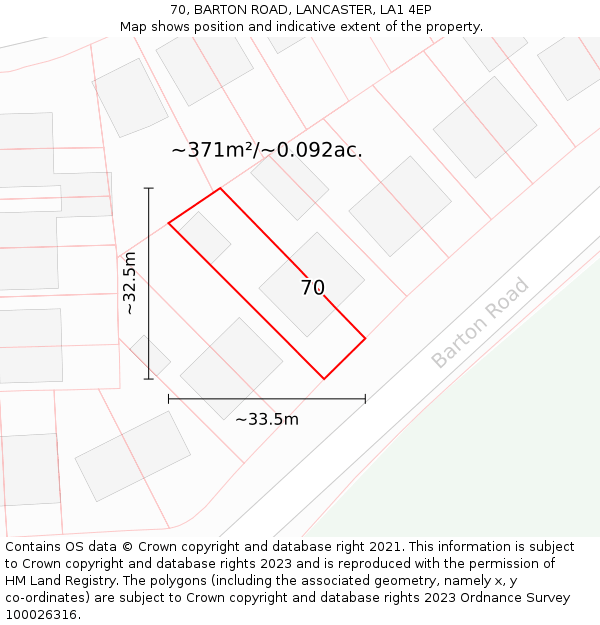 70, BARTON ROAD, LANCASTER, LA1 4EP: Plot and title map