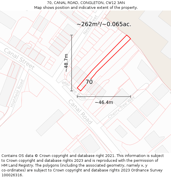 70, CANAL ROAD, CONGLETON, CW12 3AN: Plot and title map