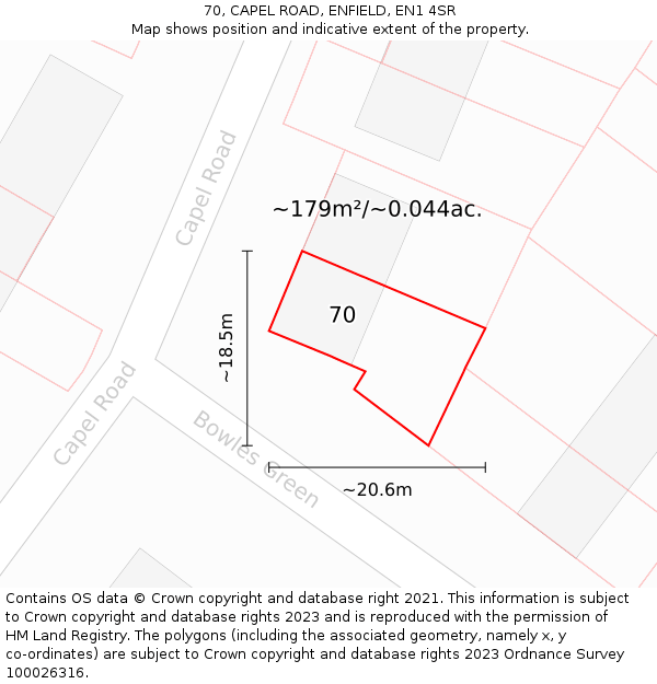 70, CAPEL ROAD, ENFIELD, EN1 4SR: Plot and title map