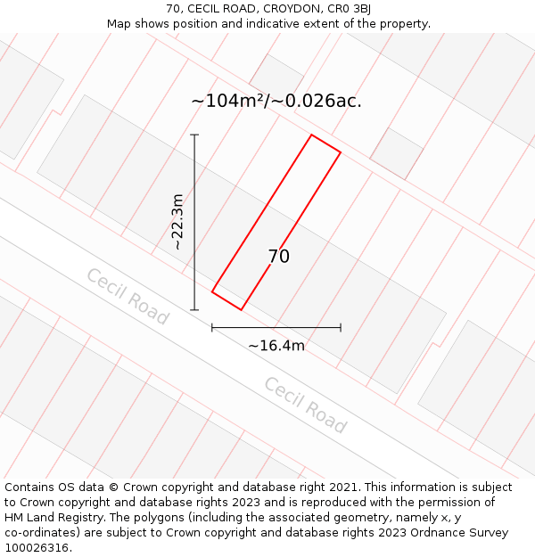 70, CECIL ROAD, CROYDON, CR0 3BJ: Plot and title map