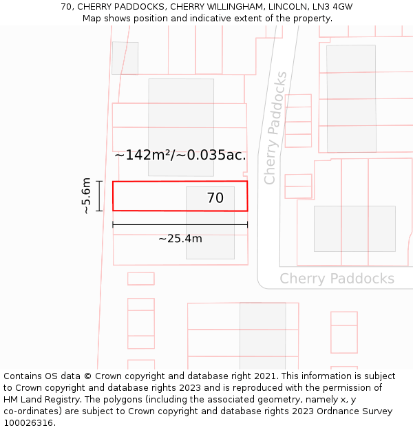 70, CHERRY PADDOCKS, CHERRY WILLINGHAM, LINCOLN, LN3 4GW: Plot and title map