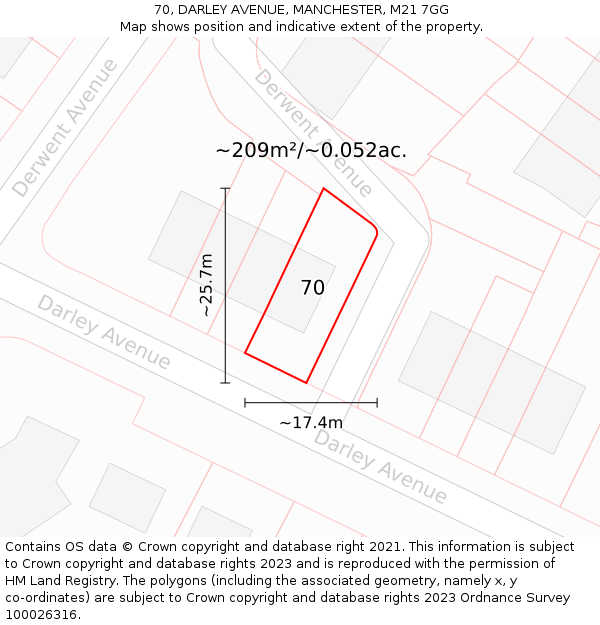 70, DARLEY AVENUE, MANCHESTER, M21 7GG: Plot and title map