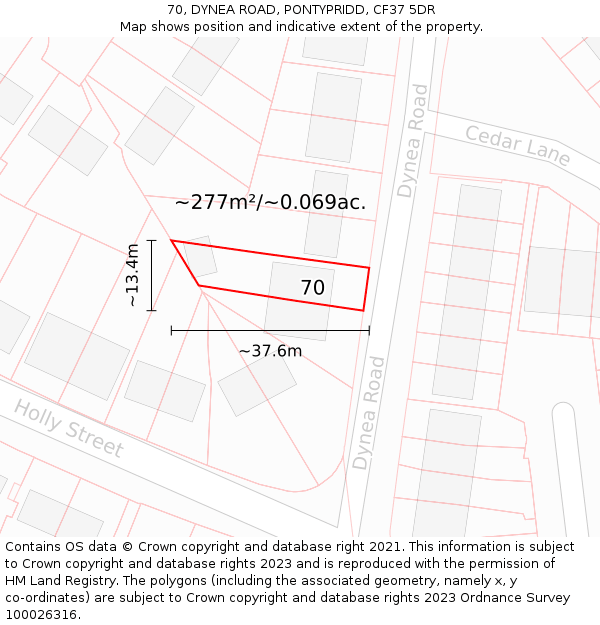 70, DYNEA ROAD, PONTYPRIDD, CF37 5DR: Plot and title map
