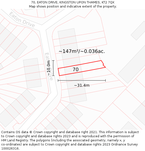 70, EATON DRIVE, KINGSTON UPON THAMES, KT2 7QX: Plot and title map