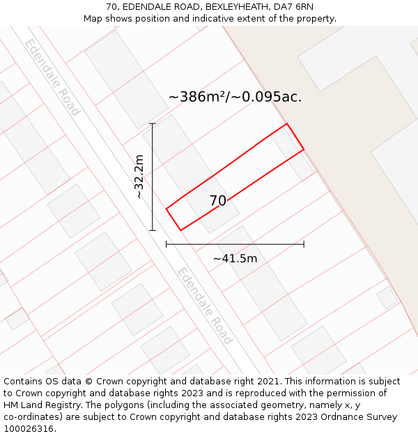 70, EDENDALE ROAD, BEXLEYHEATH, DA7 6RN: Plot and title map
