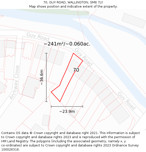 70, GUY ROAD, WALLINGTON, SM6 7LY: Plot and title map