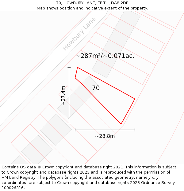 70, HOWBURY LANE, ERITH, DA8 2DR: Plot and title map