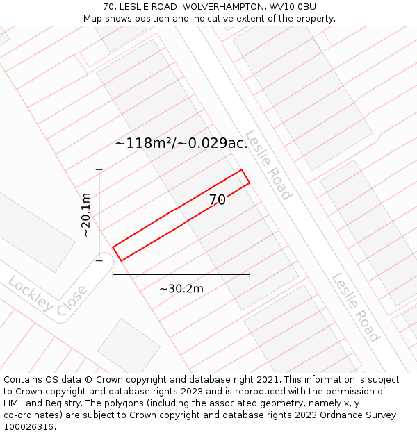 70, LESLIE ROAD, WOLVERHAMPTON, WV10 0BU: Plot and title map
