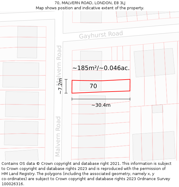 70, MALVERN ROAD, LONDON, E8 3LJ: Plot and title map
