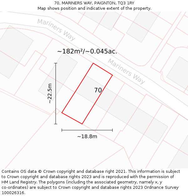 70, MARINERS WAY, PAIGNTON, TQ3 1RY: Plot and title map