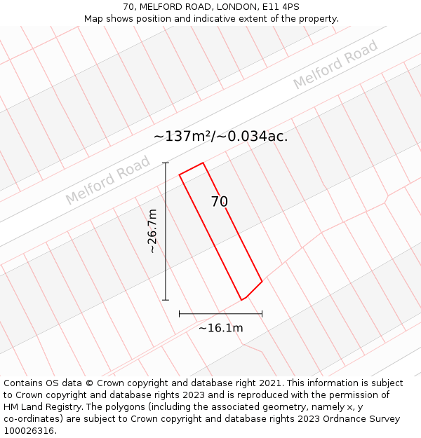 70, MELFORD ROAD, LONDON, E11 4PS: Plot and title map