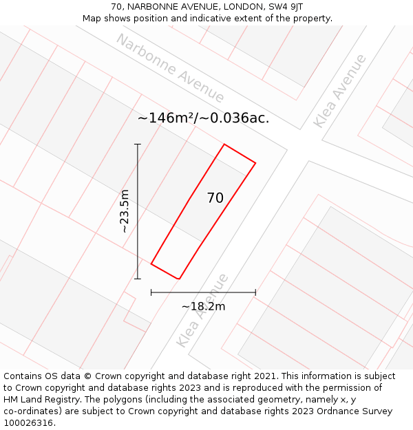 70, NARBONNE AVENUE, LONDON, SW4 9JT: Plot and title map