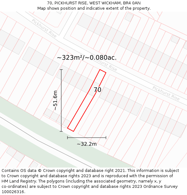 70, PICKHURST RISE, WEST WICKHAM, BR4 0AN: Plot and title map