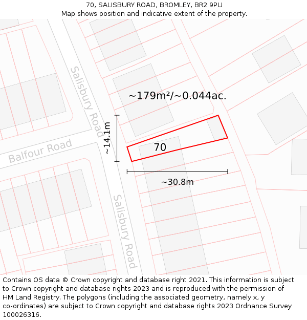 70, SALISBURY ROAD, BROMLEY, BR2 9PU: Plot and title map