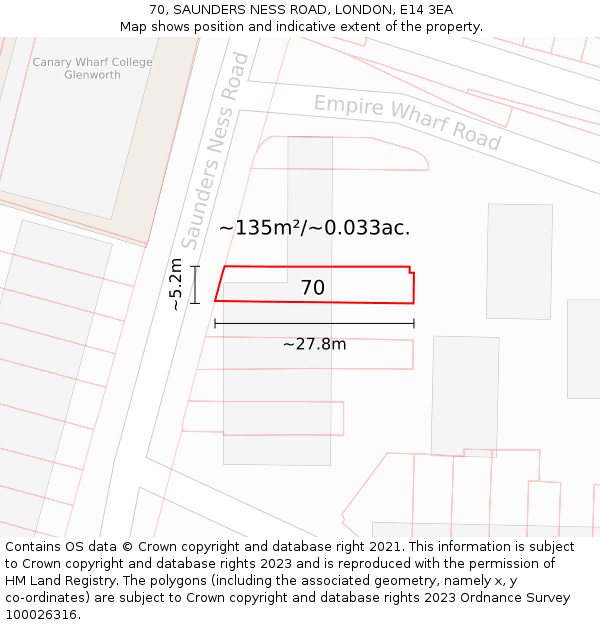 70, SAUNDERS NESS ROAD, LONDON, E14 3EA: Plot and title map
