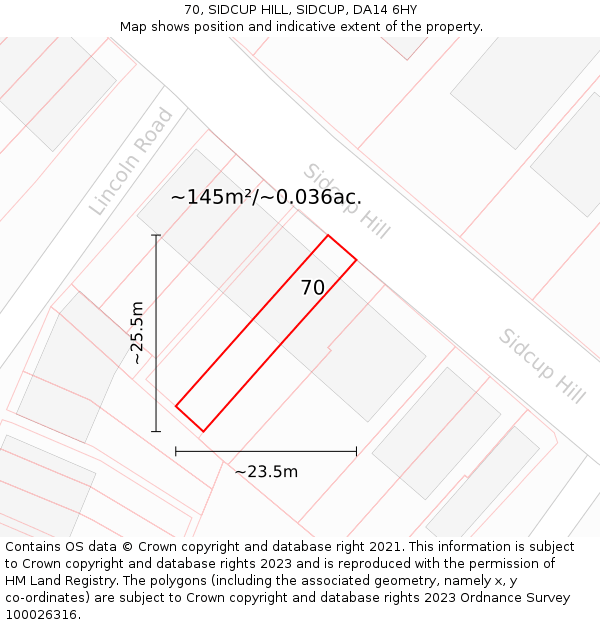 70, SIDCUP HILL, SIDCUP, DA14 6HY: Plot and title map