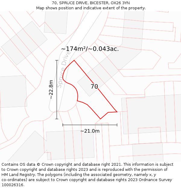 70, SPRUCE DRIVE, BICESTER, OX26 3YN: Plot and title map