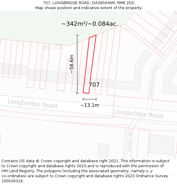 707, LONGBRIDGE ROAD, DAGENHAM, RM8 2DD: Plot and title map
