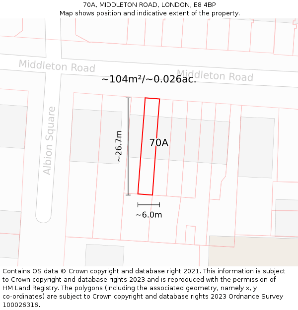 70A, MIDDLETON ROAD, LONDON, E8 4BP: Plot and title map